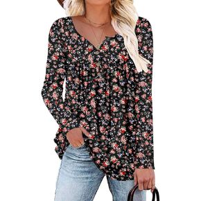 ROSELINLIN Womens Long Sleeve Tunic Tops Floral Fall Blouse Shirts