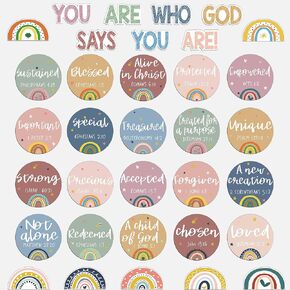 Christian Bulletin Board Set, Church Inspirational Bulletin Board Motivational Cutouts Wall Decor, Christian Bible Verses & Religious Boho Classroom Decor (Boho Rainbow)