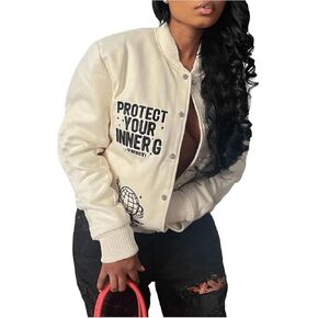SOLY HUX Women's Varsity Jacket Letter Graphic Button Down Long Sleeve Bomber Streetwear Jacket Outerwear