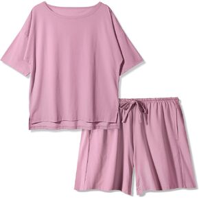BAMBOO COOL Women's Pajama Sets 2-piece Sleepwear Lounge Sleep Set Soft Short Sleeve Tops and Shorts with Pockets