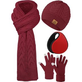 URATOT 4 Pack Winter Knitted Set Thick Knitted Beanie Hat Scarf Gloves Ear Warmer for Men or Women