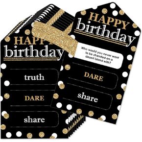 Big Dot of Happiness Adult Happy Birthday - Gold - Birthday Party Game Pickle Cards - Truth, Dare, Share Pull Tabs - Set of 12