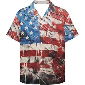 Hawaiian Shirts for Men Short Sleeve Aloha Beach Shirt The American Flag Printed Summer Casual Button Down Shirts