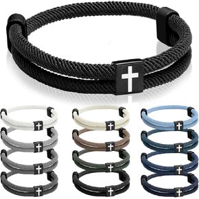 12 Pcs Braided Cross Bracelet for Men Women Christian Adjustable Rope Jesus Bracelets with Metal Knot Christian Baptism Gifts