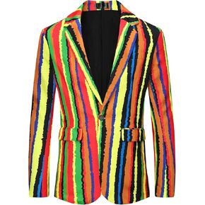 Lars Amadeus Rainbow Striped Suit Jacket for Men's Notch Lapel Prom Party Blazer Sports Coat