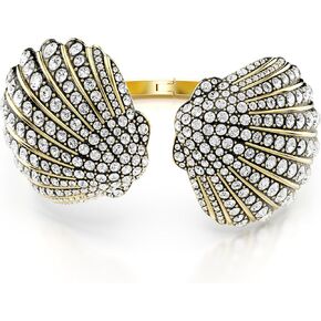 SWAROVSKI Idyllia Bangle Bracelet, Shell Motif with Clear Round-Cut Crystals in a Gold-Tone Finished Setting, Size M, Part of the Idyllia Collection
