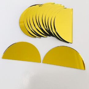 NUORUI 50pcs 1" x 2" Half Circle Mirrors Small Mosaic Mirror Tiles for Craft Projects (Gold)