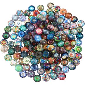 NUOBESTY 200pcs Mixed Color Round Mosaic Tiles - Cabochon Dome & Round Glass Bead for DIY Jewelry Design - Picture Décor and Vase Embellishments - Clear Bucket Included for Bulk Storage