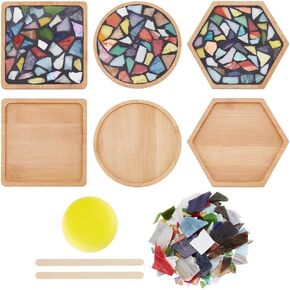 WEBEEDY 3 Sets DIY Glass Mosaic Tiles Kit Mosaic Bamboo Coaster Colorful Handmade Mosaic Coaster Making with Instruction,Stained Mosaic with Coaster for Adults Home Decor