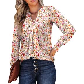 Womens V Neck Long Sleeve Blouses Tops 2024 Fall Fashion Ruffle Cuffs Dressy Casual T-Shirts