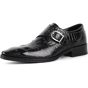 Men's Crocodile Print Oxford Shoes,Comfort Slip on Dress Loafers Monk Strap,Vintage Fashion Pointed Toe Buckle Chunky Formal Leather Shoes
