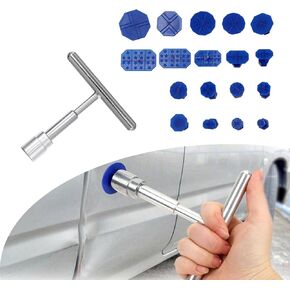 19 PCS Car Dent Repair Puller, Dent Detach Sheet Suction Cup Puller Repair with T-Shape Puller, Paint-Free Body Dent Hail Damage Repair Parts, Universal Accessories for Most Cars (Blue)