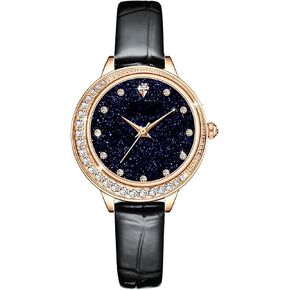 ADSBIAOYE Watches for Women Starry Sky diamond dial with Luxury Leather Waterproof Women Wrist Watch Analog Dress Ladies Watch (Black)