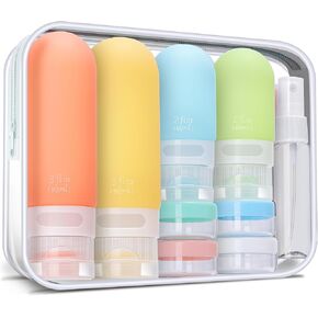 18 Pcs Travel Size Toiletries Set,Leak Proof Squeezable Silicone Travel Bottles for Shampoo and Conditioner,TSA Approved Travel Essentials Accessories,White Pack
