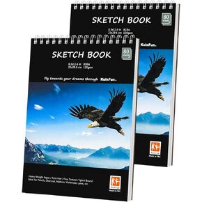 2-Pack A4 Sketchbook, No Bleed, 8.3''x11.6'', 120gsm, Top Spiral Bound, Acid-Free Watercolor Sketch Pad Perfect for Drawing and Sketching & Art Projects, for Kids Beginners Artists