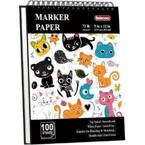 9"x12" Marker Paper Sketchbook, 120 GSM /73 lb Markers Drawing Papers, 100 Sheets Hardcover Spiral Bound Sketch Book for Drawing, Sketching, Coloring, Lettering.