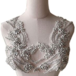 Rhinestones Applique Mirror Pair Beaded Patch Embellished for Prom Dress Costumes Emerald Color
