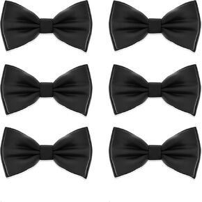 Men's 6 pack Black Bow Tie Pre-Tied Style Formal Satin Classic Bowtie for Tuxedo Faux Silk (Large, Black)