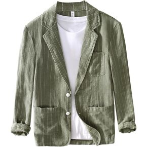 Men's Blazer Linen Striped Suit Jacket Loose Lightweight Sport Coats Stylish Daily Suits