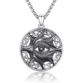 Evil Eye Necklace for Men Sterling Silver Celtic Knot Evil Eyes Protection Necklaces Black Devil's Eye Pendant with Stainless Steel Chain Jewelry Gift for Women