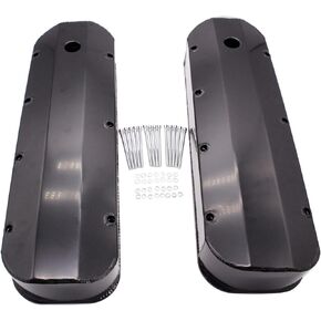 1 SET SHLPDFM Black Colour Valve Covers FABRICATED Polished Aluminum Valve Covers Tall Bolts with Billet Rail Fits for Big Block Chevy BBC 396 427 454 502