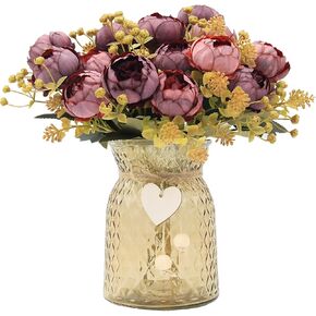 Fake Flowers with Vase,21 White Silk Peonies Faux Flower with Vase,Elegant Artificial Flower Arrangement for Table,Ideal for Home Office，Living Room,Dining Table Centerpiece Decorations