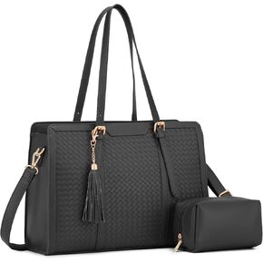 Laptop Tote Bag for Women fits 15.6 Laptop, PU Leather Work Tote bags for Women Large Computer Tote Handbag with Purse