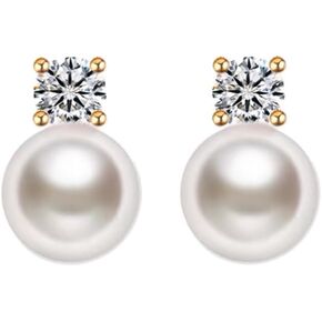 Birthday gifts Natural Pearl Earrings Studs with moissanites Diamonds 925 Silver Backs Fresh Water Pearl Jewelry for Daily