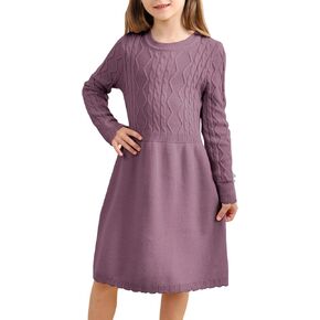 Yousie Girls Sweater Dress Crew Neck Long Sleeve Fall Winter Knit Dress for 4-11 Years