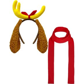 CICOCI Women Christmas Headband Kids Reindeer Antler Headband with Dog Ears Deer Horn Headpiece Christmassy Red Scarf
