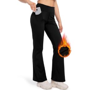 CL convallaria Fleece Lined Pants Thermal Warm with Pockets Yoga Pants Flare Leggings for Women