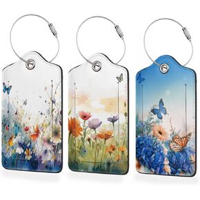 Abstract Sun Luggage Tags,Mountain River PU Lether Travel Cruise Luggage Tag for Suitcase with Privacy Flap,Name ID Label and Stainless Steel Loop for Women Men Teens