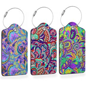 3 Pcs Luggage Tag for Suitcases,Mountain and Tree Sunset Landscape Leather Baggage Tags Identifiers for Travel,Privacy Protection Travel Bag Labels Suitcase Tags for Women Men