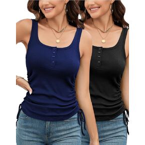 TAIPOVE Sleeveless Tank Top for Women Button Down Ribbed Yoga Shirts Side Ruched Drawstring Undershirts
