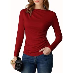 GRACE KARIN Womens Long Sleeve Ruched Tops Boat Neck Slim Fit Casual Going Out Blouses 2024 Fall Trendy Tight Shirts