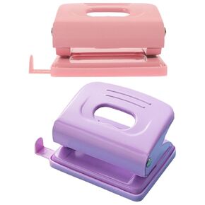 2pcs Office Paper Two Hole Puncher: Plastic Hole Punch Manual Loose Leaf Puncher (Pink, Purple)