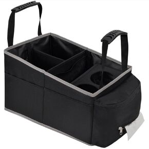 Car Seat Organizer and Storage - Backseat Car Caddy with 12 Storages Compartments & 2 Cup Holders & Tissue Box, Car Storage, Car Organizer Back Front Seat, Car Organizer Backseat for Travel Kids