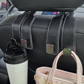 Premium Leather Car Purse Hook (1 Pack), Elegant Car Seat Hooks for Headrest, Car Bag Holder, Car Seat Back Storage Hook, Versatile Headrest Hooks, Stylish Car Hanging Accessories (Brown)