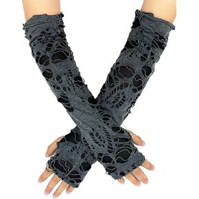 Acenail Long Ripped Gloves Punk Fingerless Gloves Black Goth Gloves Elbow Length Cosplay Gloves Halloween Gloves for Women