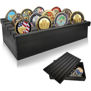 2024 Updated Challenge Coin Display Case - Military Challenge Coins Display Holder With Removable Lid 6 Row Solid Wooden Coin Holder Rack Gift For Him Father Collectible Coins Holder For Military Army