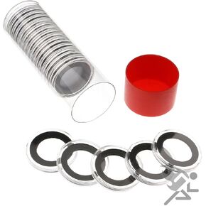 Red Capsule Tube & 20 Air-Tite 22mm Black Ring Coin Holders for 1/4oz Gold Eagles by OnFireGuy