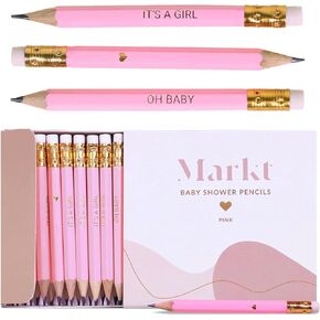 Markt Mini Pencils For Baby Shower Games For Girl Or Boy, Heart Pencils, Small Pencil Set (White)