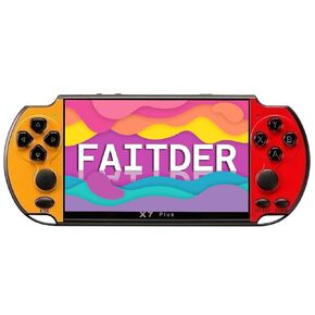 وحدة تحكم ألعاب فيديو محمولة باليد بنظام لينكس FAITDER X7Plus مقاس 5.1 بوصة، مدمجة 10500+ ألعاب مجانية PS1/GBC/GBA/FC/MD/Arcade، وحدة تحكم ألعاب مزدوجة العصا، هدية للأطفال (أزرق وأحمر)