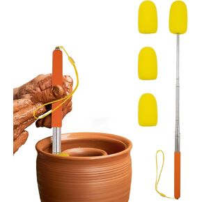 Telescoping Sponge Stick to Remove Excess Water from Tall or Narrow Pottery, Stainless Steel Handle Telescoping with 3 Replacement Absorbent Sponge Head, Extends to 39 inches Long