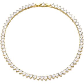 FEEL STYLE Heart Tennis Necklace for Women - 4mm 6mm 18K White Gold Plated Diamond Necklace - Iced Out Choker Necklaces Cubic Zirconia Tennis Necklace 16-18inch
