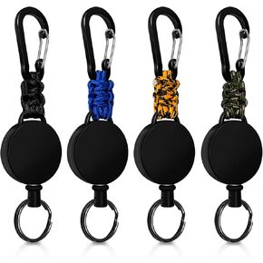 Retractable Keychain 4 Pieces Heavy Duty Carabiner Badge Holder Retractable Badge Reel ID Holder Extendable Key Ring Key Holder (Black + Beige + Blue + Orange)