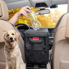 Hanging Car Trash Bag Can with Lid, Collapsible Car Garbage Bag with Pockets, Car Garbage Can for Central Control Leak-Proof Car Storage Organizer Box 1.76 Gallon Capacity Multipurpose Trash Bin
