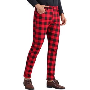 Lars Amadeus Plaid Dress Pants for Men's Flat Front Stretch Slim Fit Color Block Checked Gingham Pants