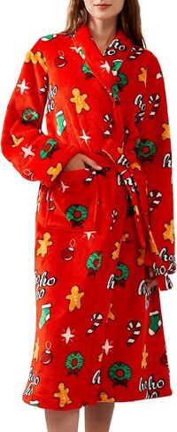 Women's Fleece Bath Robe Full Length Plush Soft Bathrobe Warm Lounge Sleepwear Robe with Pockets Gift for Mom Wife Dad Friend in Saudi Arabia