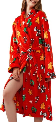 Women's Fleece Bath Robe Full Length Plush Soft Bathrobe Warm Lounge Sleepwear Robe with Pockets Gift for Mom Wife Dad Friend in Saudi Arabia